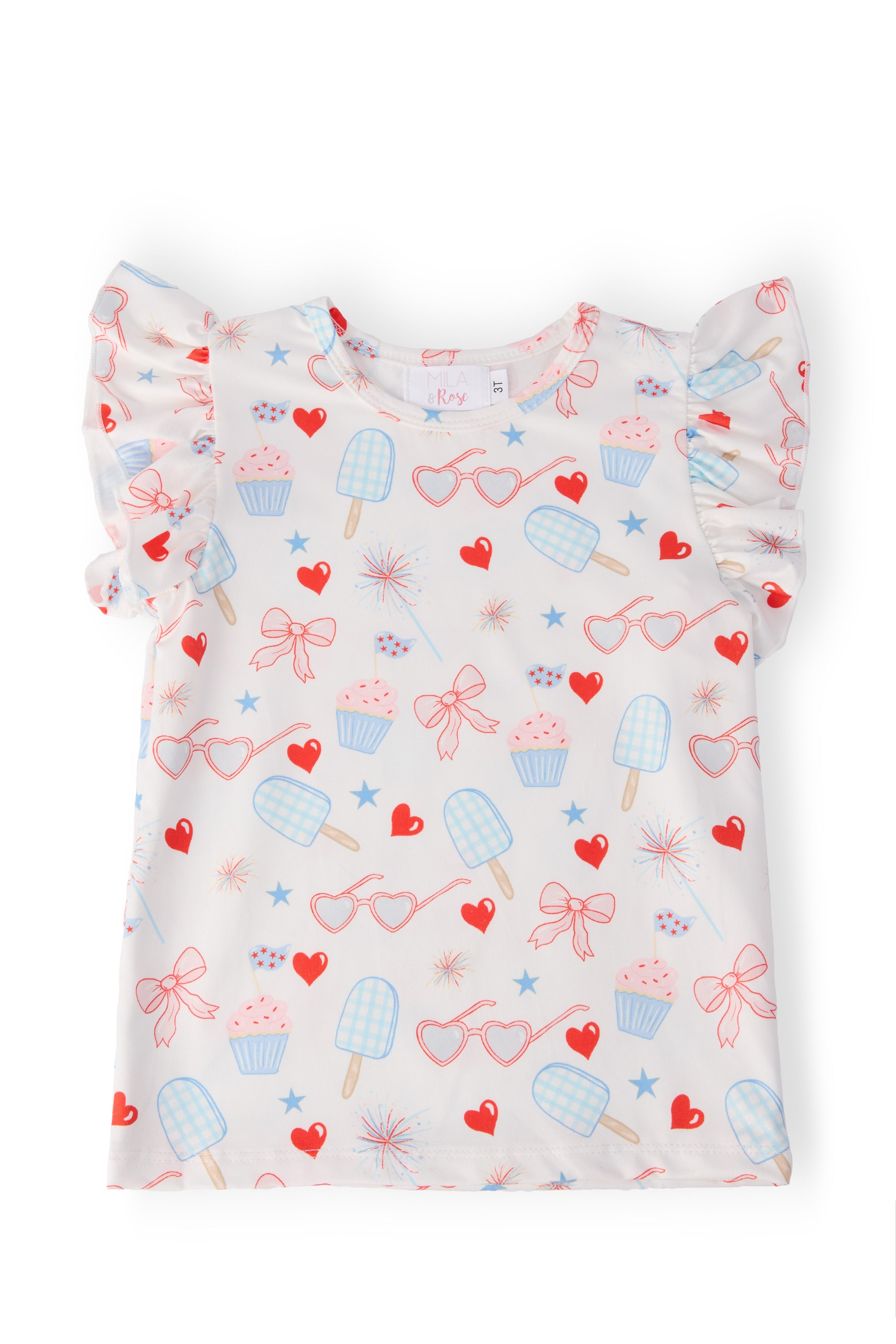 Mila & Rose ® Red, White, & Sweet S/S Ruffle Tee — main product shot