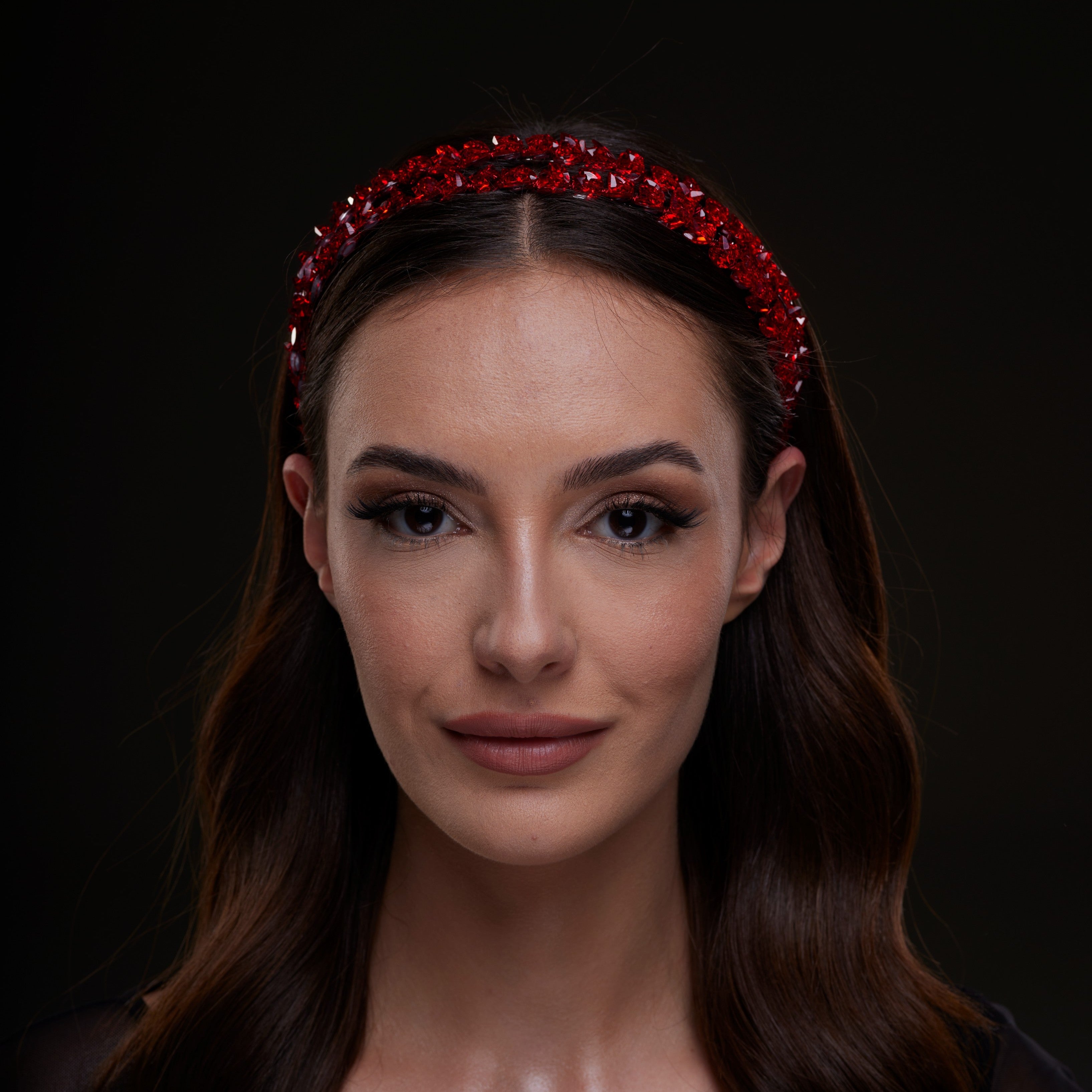 Red Crystal Beaded Hairband – Bridal Port, view 2