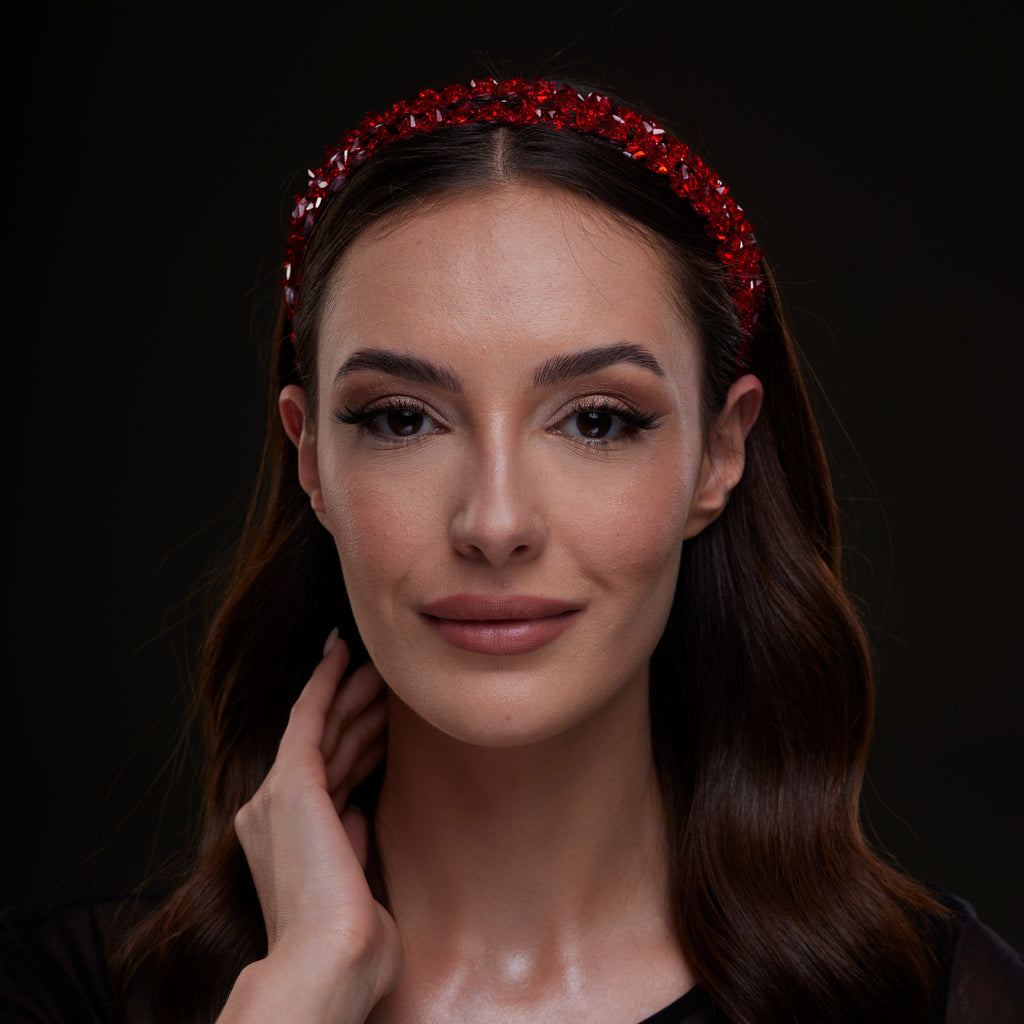 Red Crystal Beaded Hairband – Bridal Port, view 3