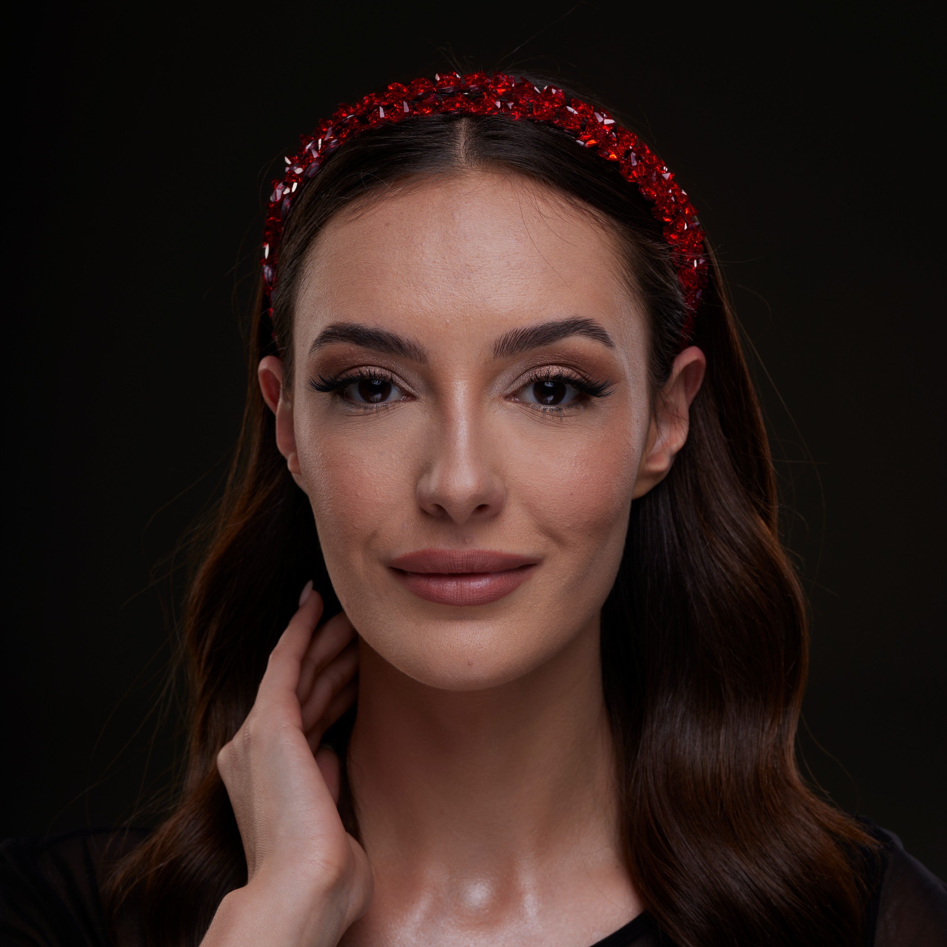 Red Crystal Beaded Hairband – Bridal Port, view 3