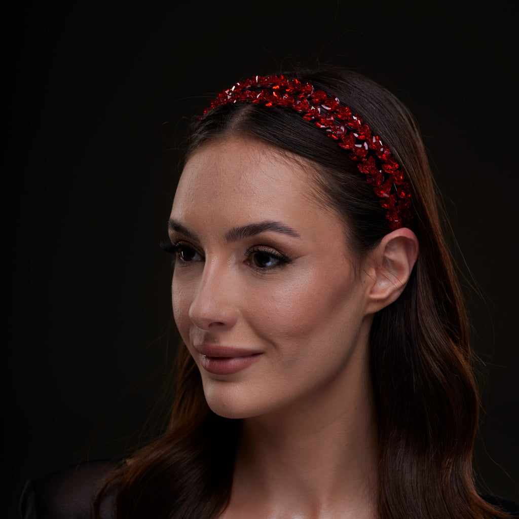 Red Crystal Beaded Hairband – Bridal Port, view 4
