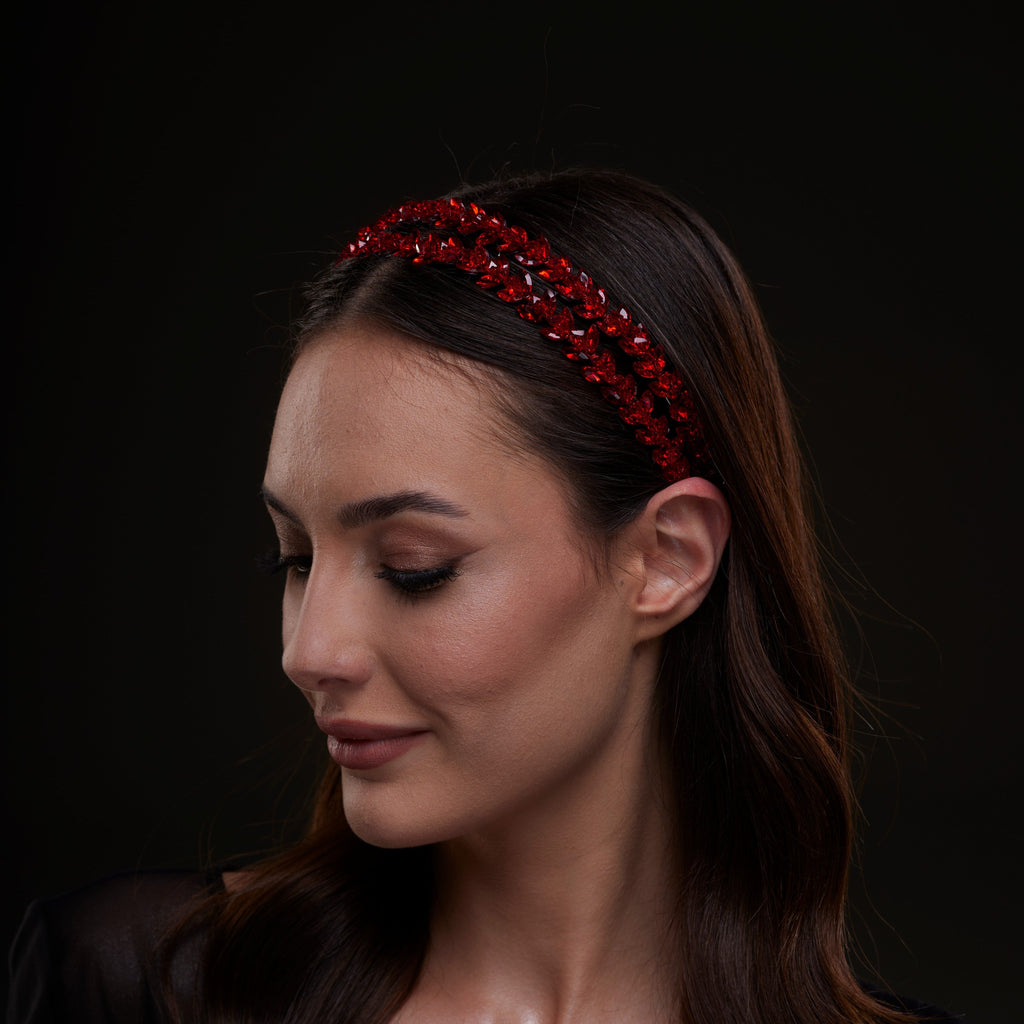 Red Crystal Beaded Hairband – Bridal Port, view 5