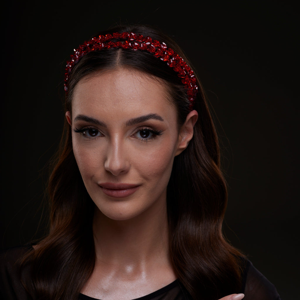 Red Crystal Beaded Hairband – Bridal Port, view 6