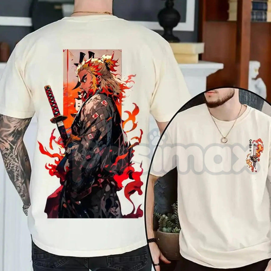 Pasimax Rengoku Kyojuro Character Shirt Ver 5 - Demon Slayer Anime T-Shirt, Flame Hashira Graphic Tee, Unisex Manga Fan Appar