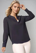 Buki Resort Vee Long Sleeve Popover Shirt - Navy — main product shot