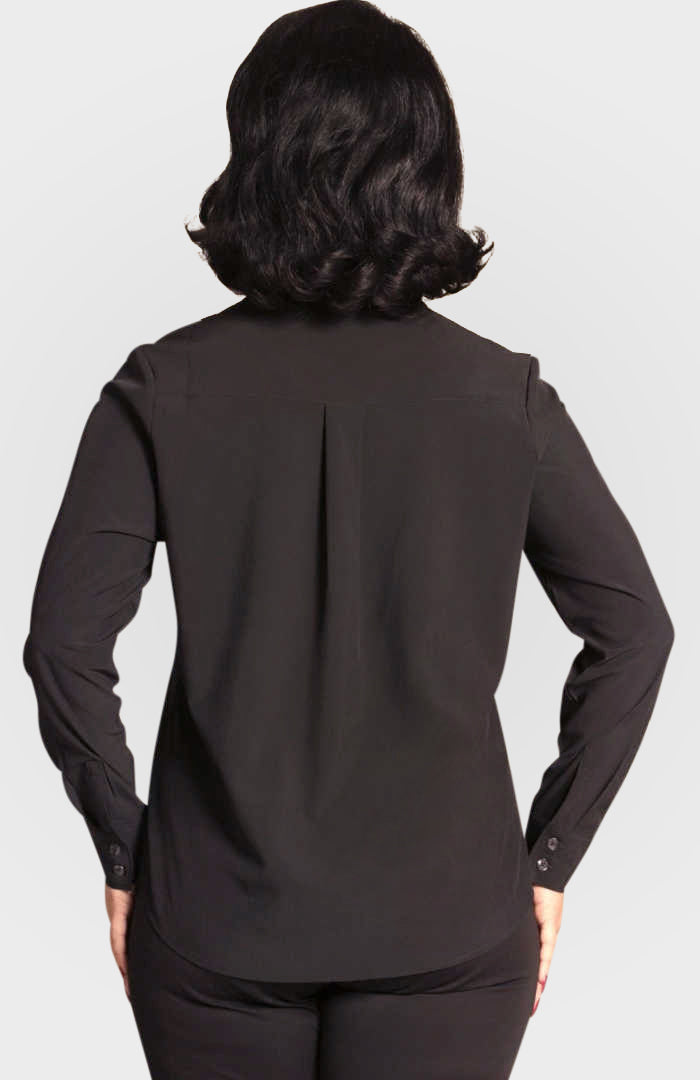 Buki Resort Vee Long Sleeve Popover Shirt - Black — lifestyle context