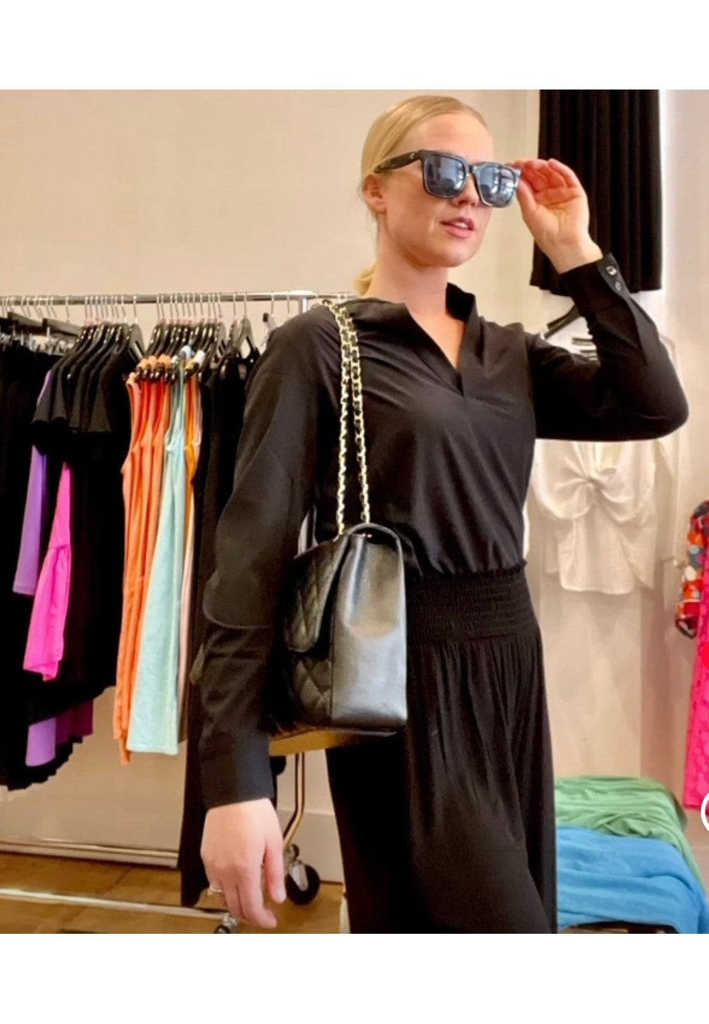 Buki Resort Vee Long Sleeve Popover Shirt - Black — side view