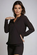 Buki Resort Vee Long Sleeve Popover Shirt - Black — main product shot