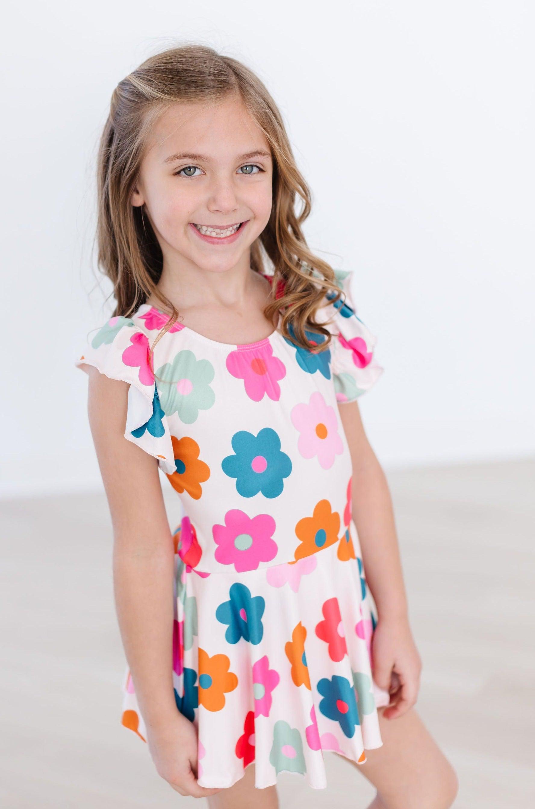 Mila & Rose ® Retro Floral S/S Twirl Leotard — in-use photo