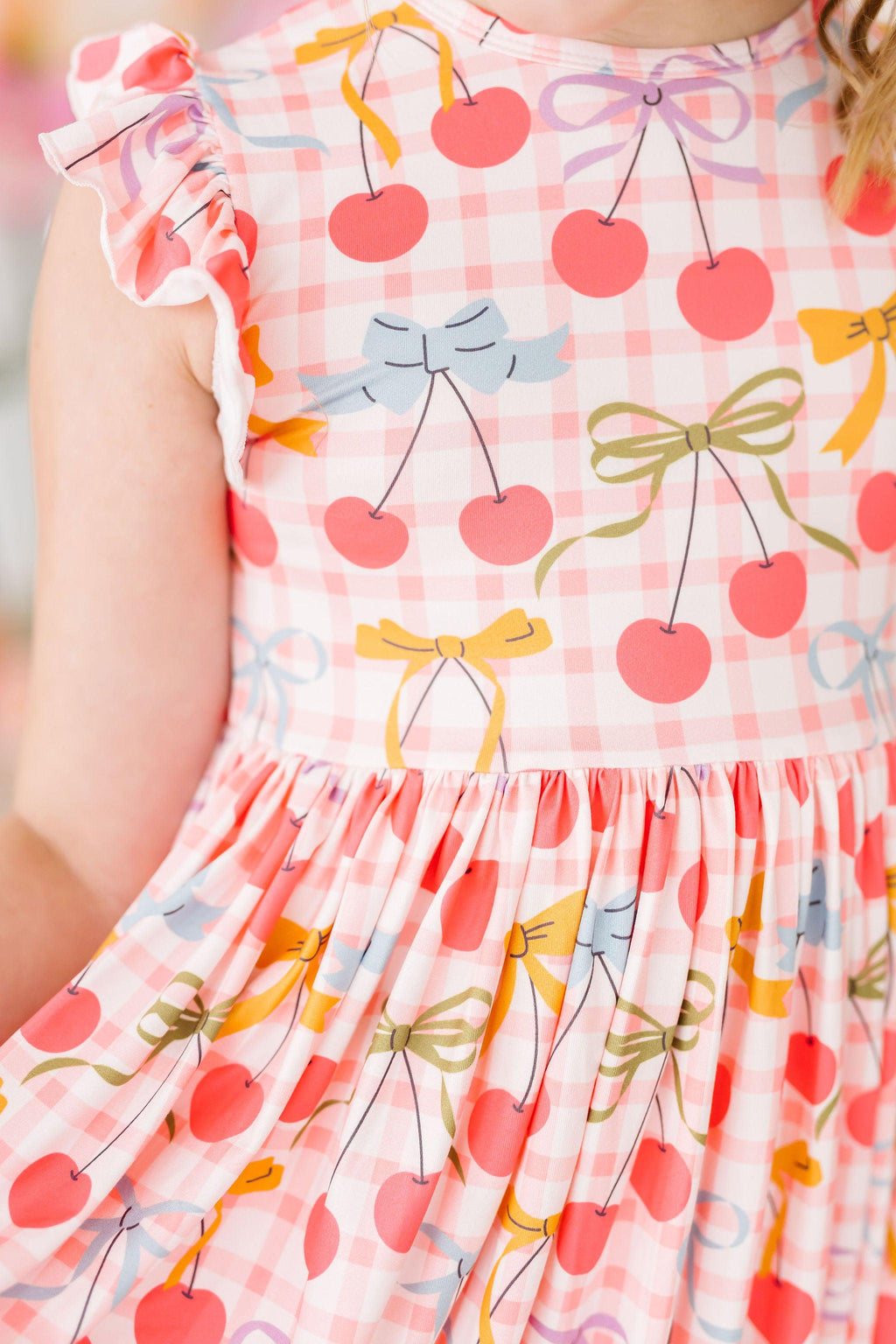 Mila & Rose ® Retro Picnic Flutter Sleeve Twirl Dress — detail close-up