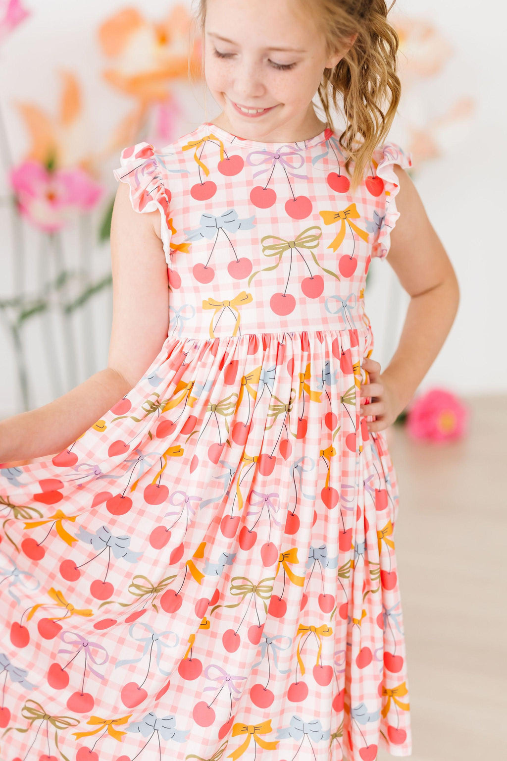 Mila & Rose ® Retro Picnic Flutter Sleeve Twirl Dress — lifestyle context