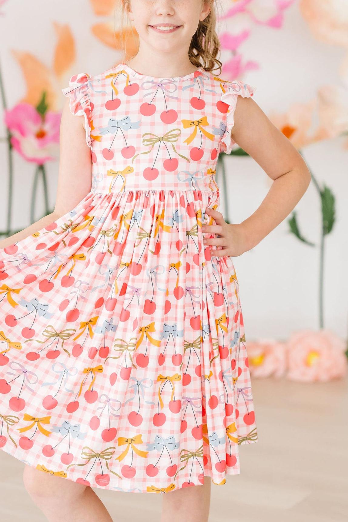 Mila & Rose ® Retro Picnic Flutter Sleeve Twirl Dress — side view