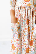 Mila & Rose ® Retro Unicorns 3/4 Sleeve Pocket Twirl Dress — main product shot