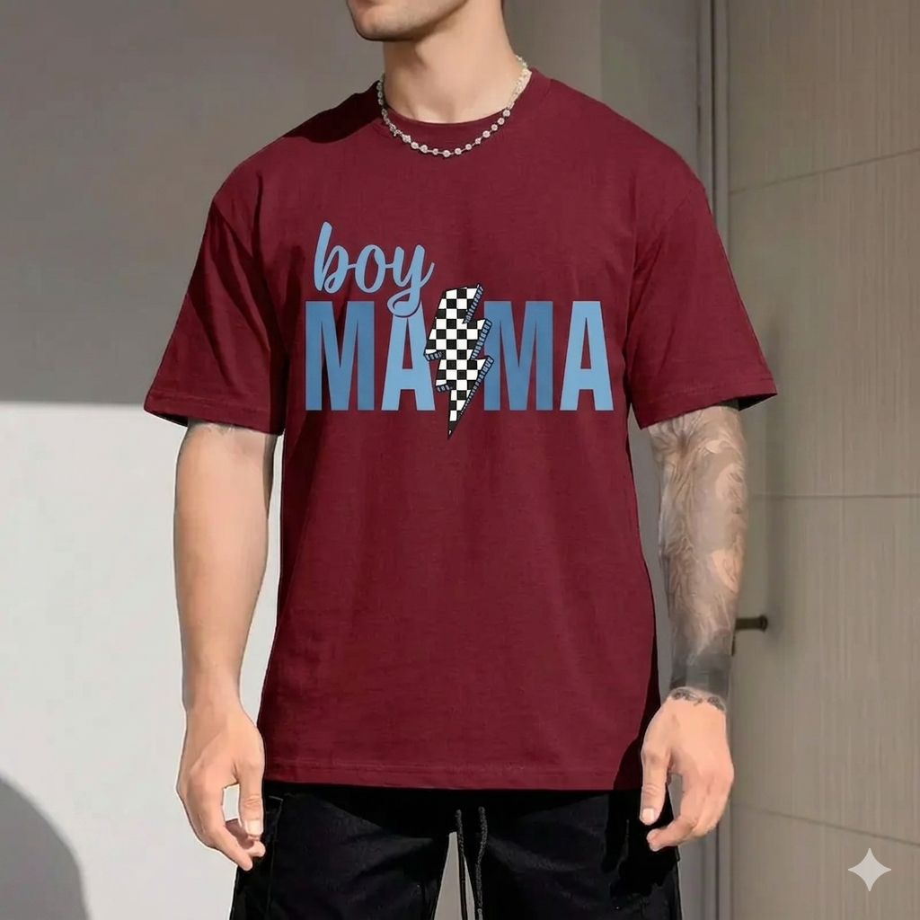 Retro "Boy Mama" Mother's Day 2026 T-Shirt – Trendy Checkered Graphic Tee, Premium 100% Cotton Women’s Fashion Top, Soft Lived-In Heavyweight Groovy Mama Shirt, Made in USA