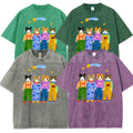 Retro Cats in Overalls Graphic T-Shirt – Funny Hand-Painted Cat Vintage Washed Tee, 90s Aesthetic Lightweight Cotton Animal Top