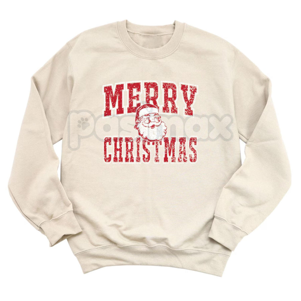 Pasimax Retro Merry Christmas Santa Sweatshirt | Vintage Holiday Crewneck Jumper | Nostalgic Graphic Top — main product shot
