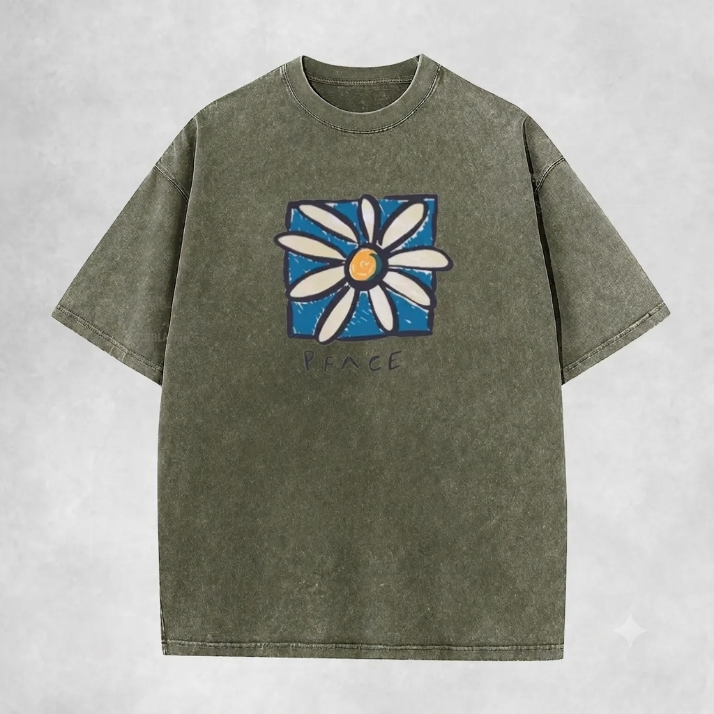Retro Peace Sign T-Shirt – Vintage Washed Inspirational Graphic Tee, Classic 70s Lightweight Cotton Unisex Positive Vibe Top