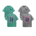 Retro Pink Striped Fish T-Shirt – Acid Wash Dual-Side Graphic Tee, Vintage Nautical Aesthetic Lightweight Cotton Coastal Unisex Top