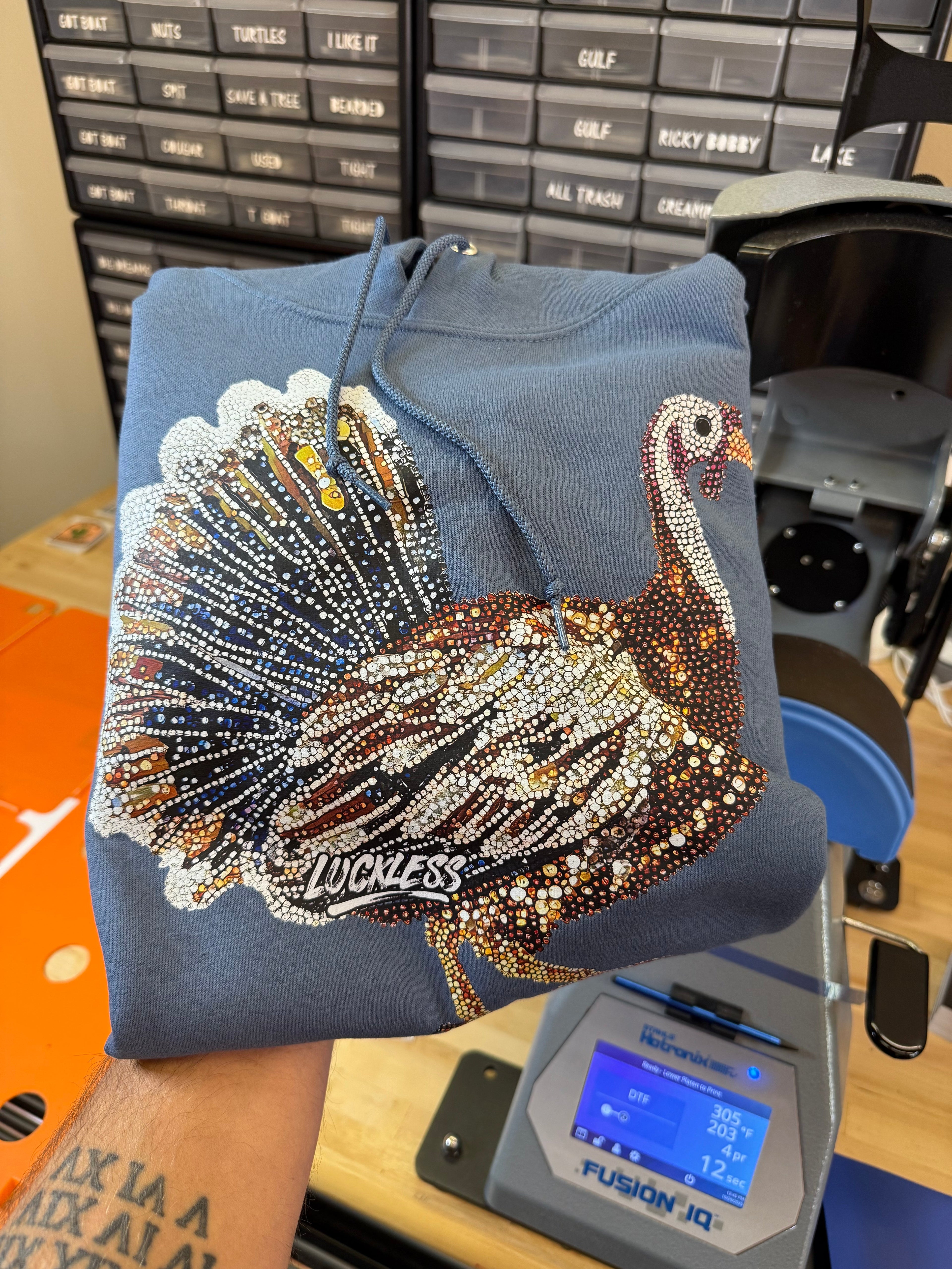 Luckless Outfitters Faux Rhinestone Turkey Hoodie — main product shot