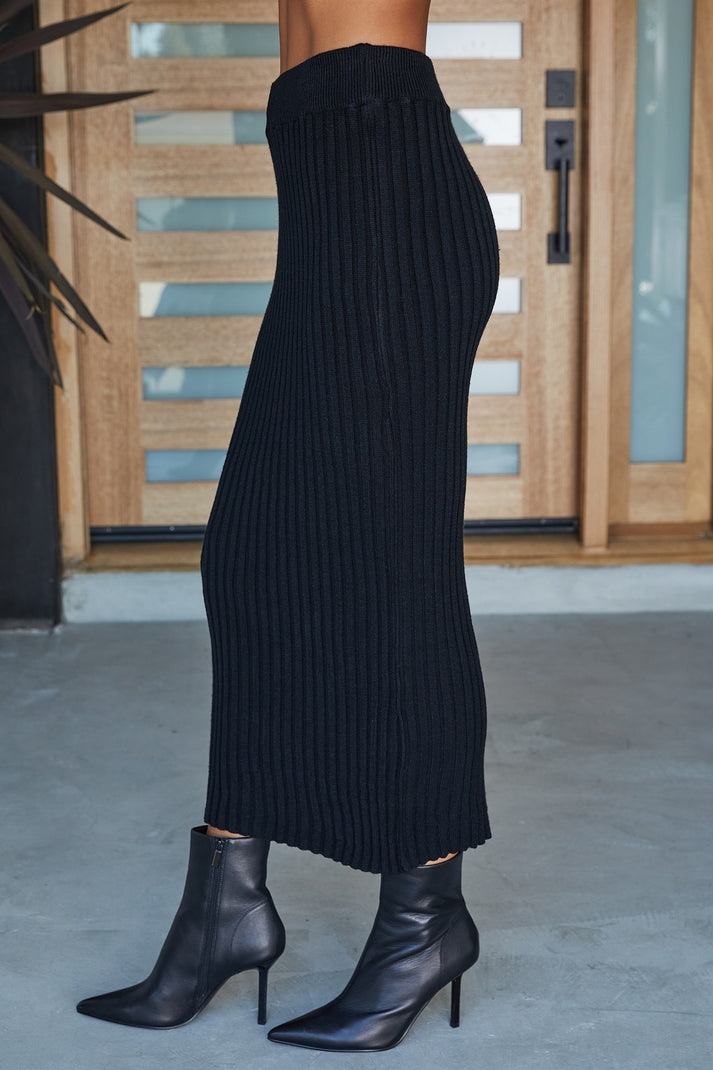 KADOU BOUTIQUE Viscose Rib Pencil Skirt — back view