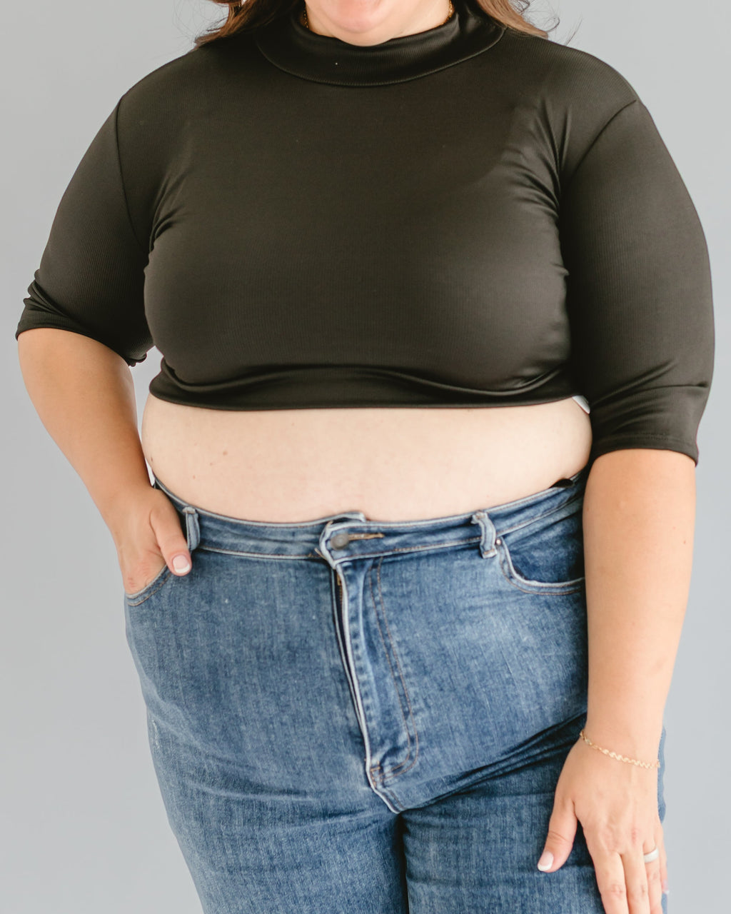 HALFTEE Layering Fashions Ribbed Mock Elbow — construction detail