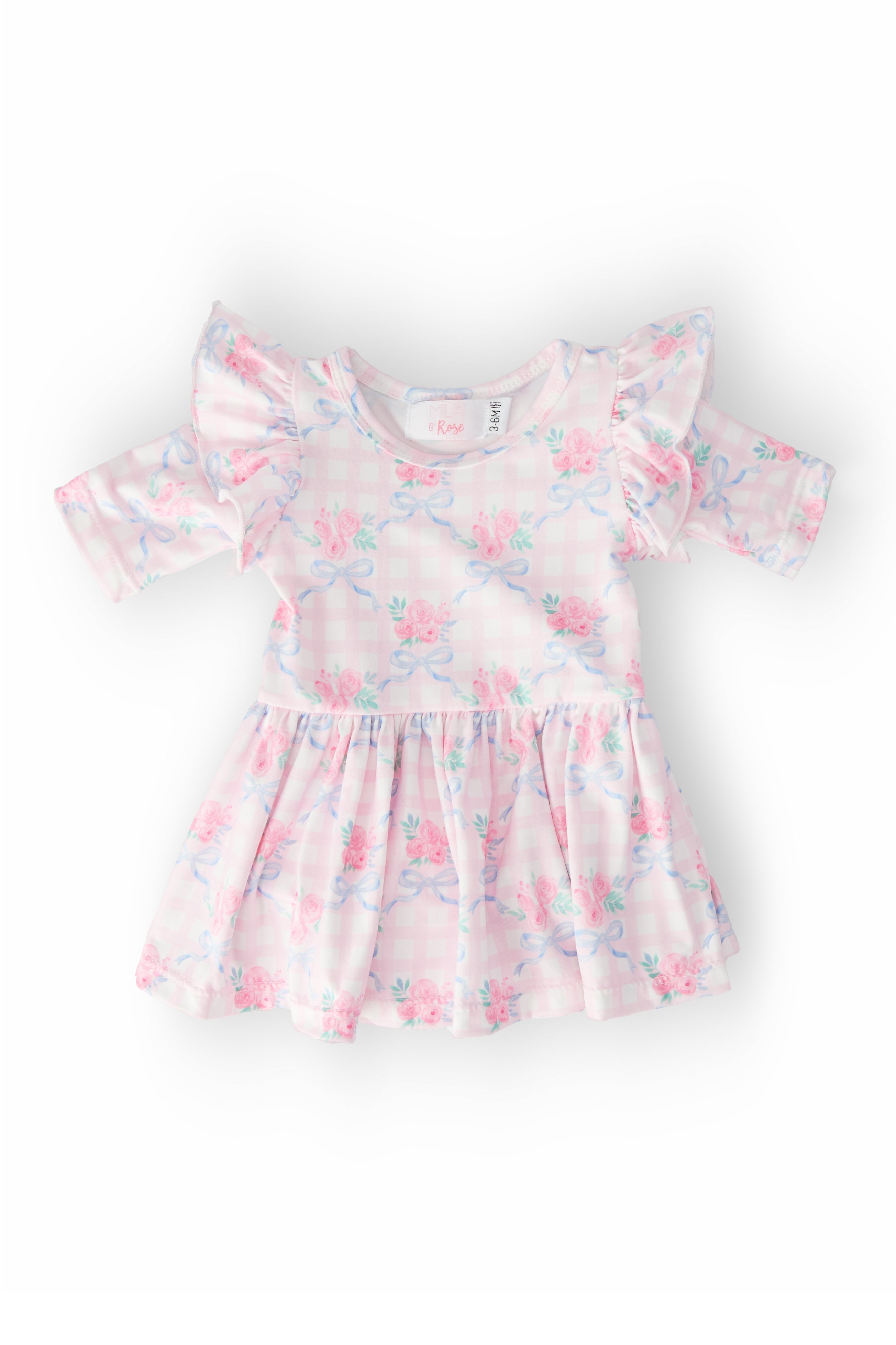 Mila & Rose ® Ribbons & Roses 3/4 Sleeve Flutter Twirl Bodysuit — main product shot