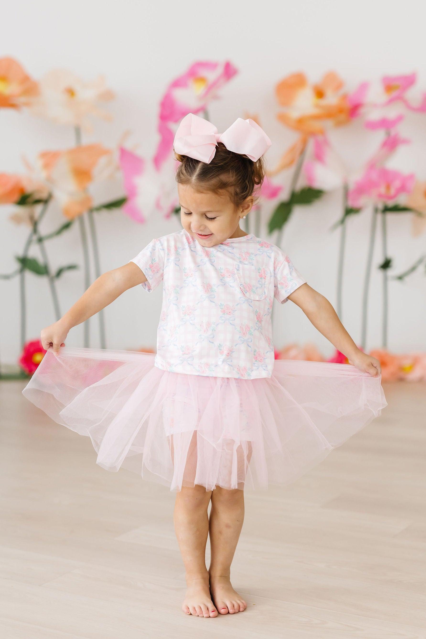 Mila & Rose ® Ribbons & Roses Ruffle Pocket Tee — detail close-up