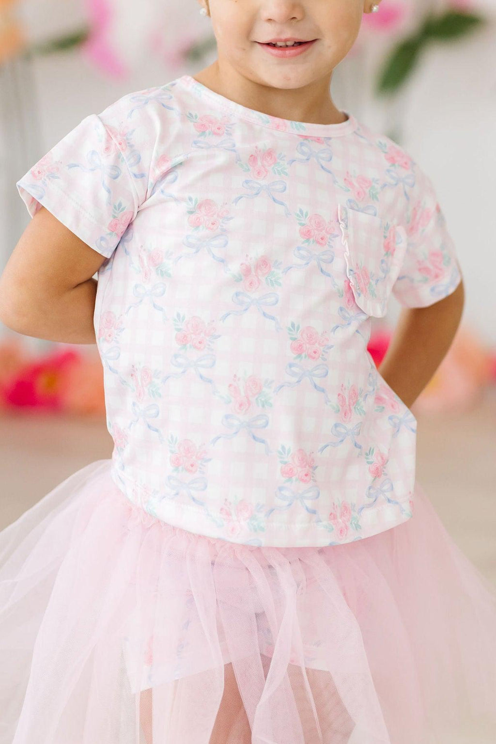 Mila & Rose ® Ribbons & Roses Ruffle Pocket Tee — side view