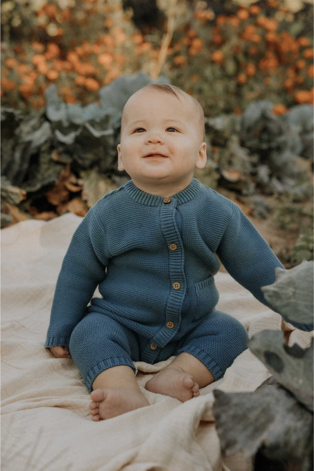 River Garter Stitch Romper in Bluestone