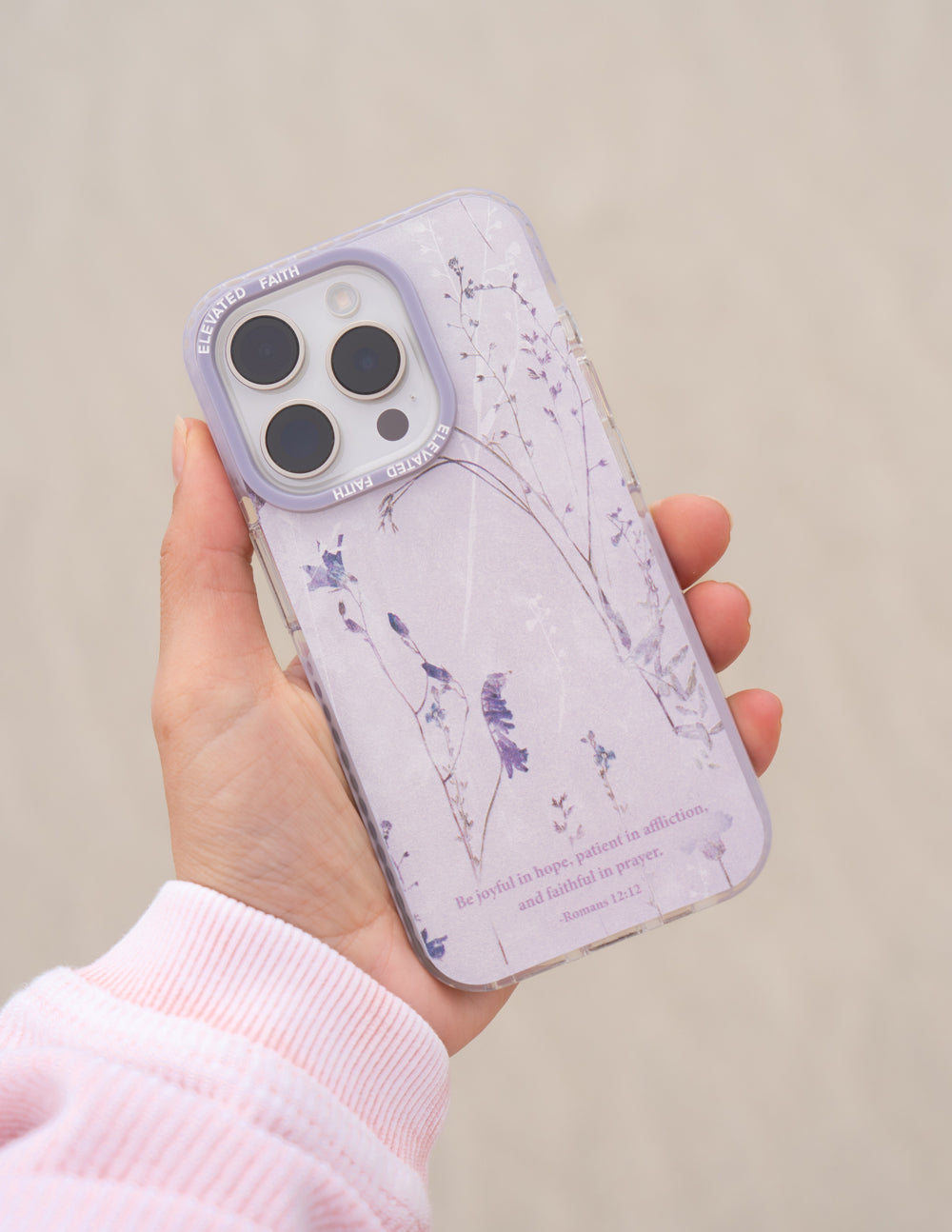 Elevated Faith Romans 12:12 Phone Case — Elevated Faith branding close-up