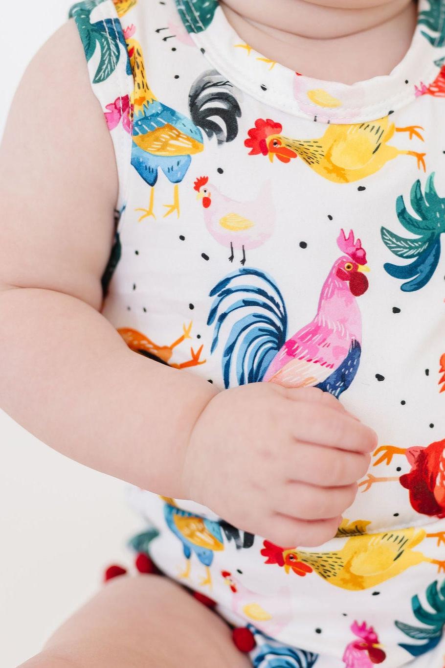 Mila & Rose ® Rooster Pom Pom Romper — lifestyle context