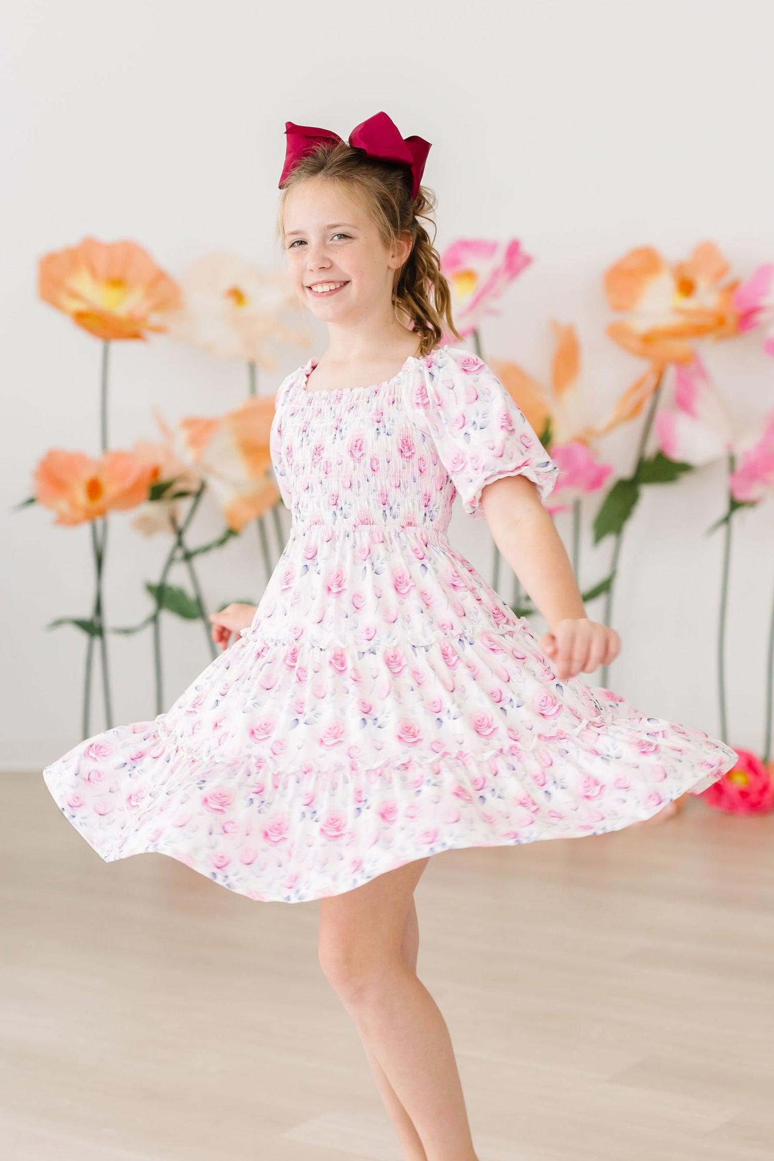 Mila & Rose ® Rose Garden Smocked Ruffle Dress — side view