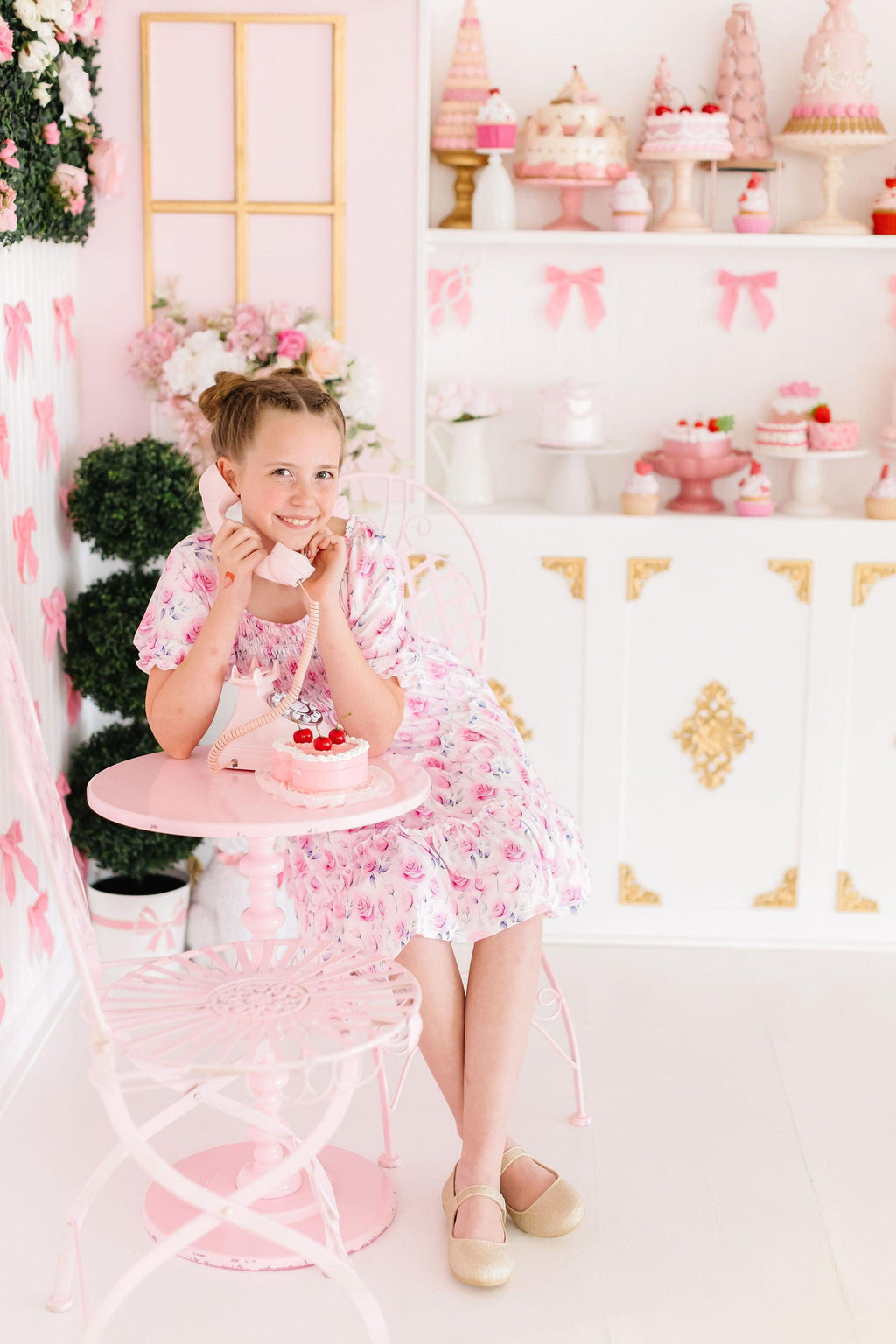 Mila & Rose ® Rose Garden Smocked Ruffle Dress — back view