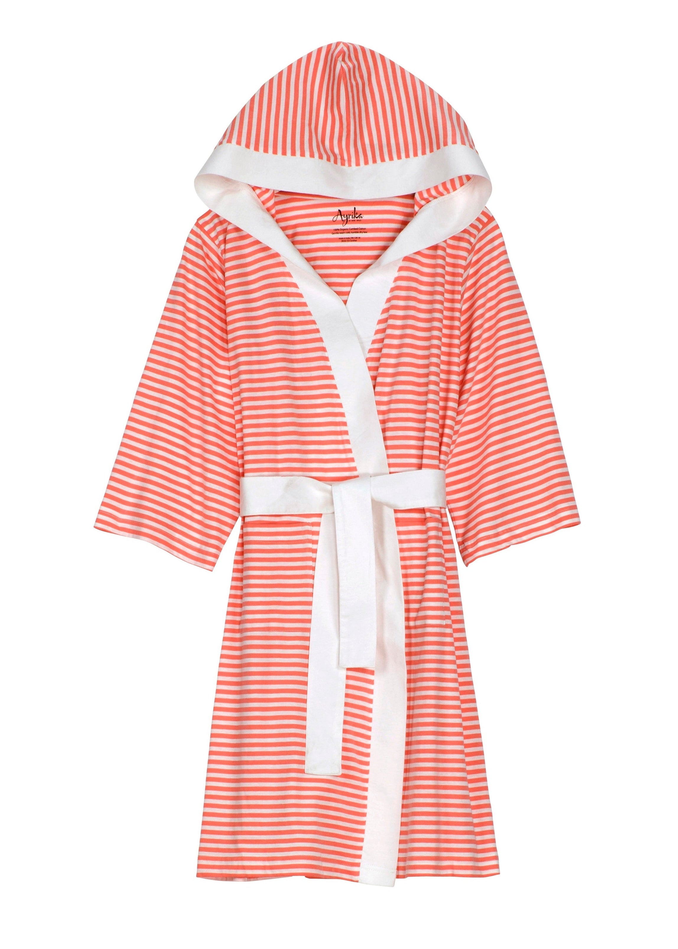 Seaside Serenity Stripe Organic Hooded Short Robe – Pure Fiber, view 8