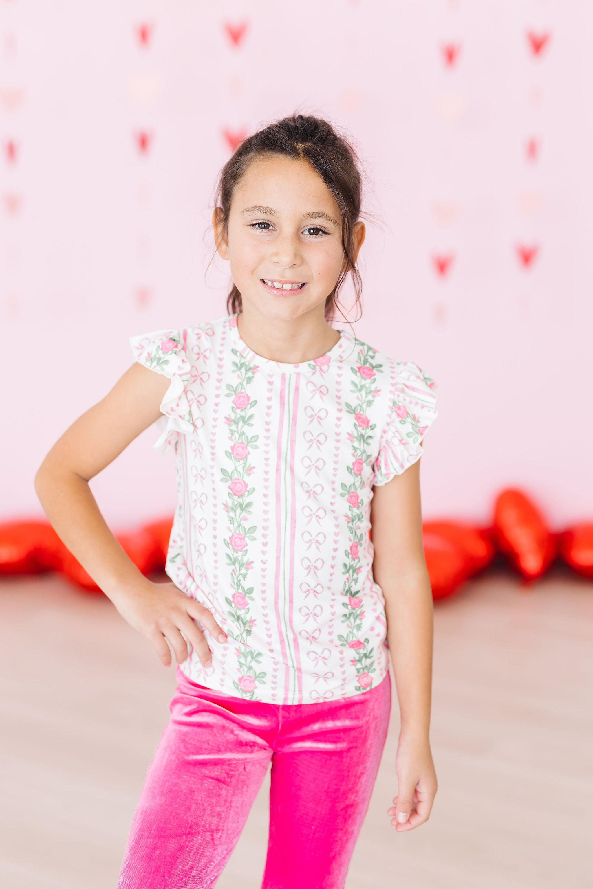 Mila & Rose ® Rosebud Bows S/S Ruffle Tee — back view