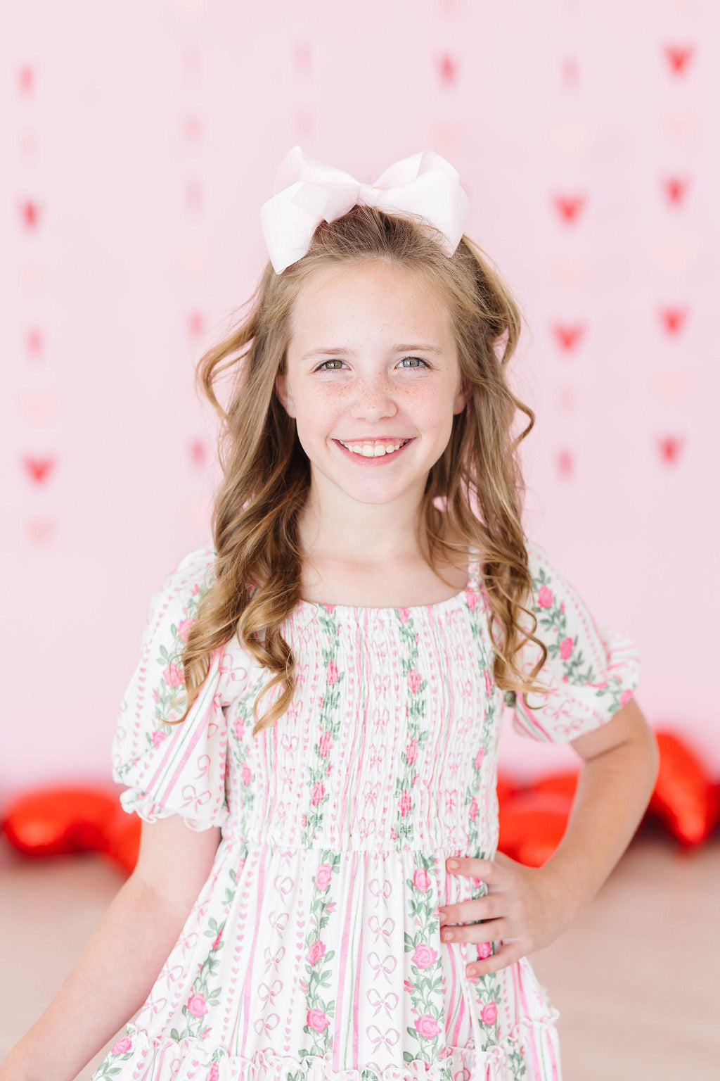 Mila & Rose ® Rosebud Bows Smocked Ruffle Dress — color detail