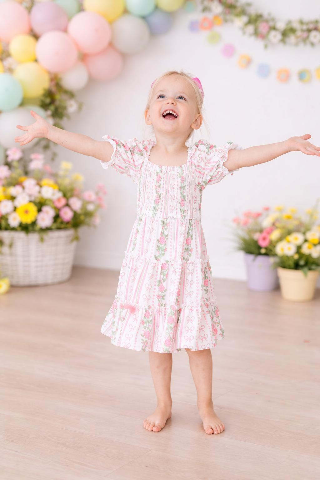Mila & Rose ® Rosebud Bows Smocked Ruffle Dress — main product shot