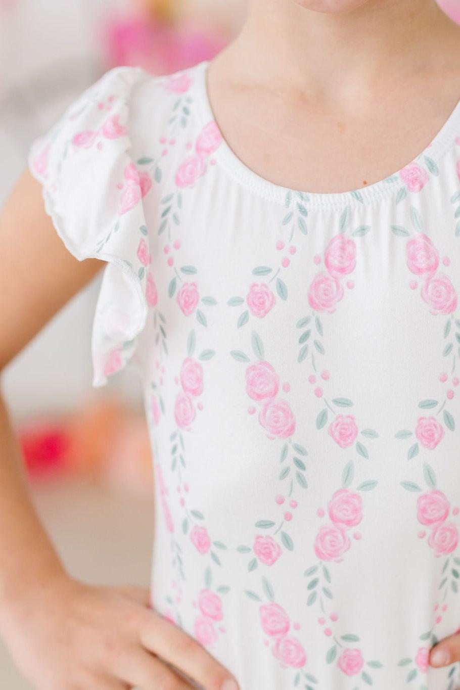 Mila & Rose ® Rosie Posie S/S Flutter Sleeve Leotard — back view