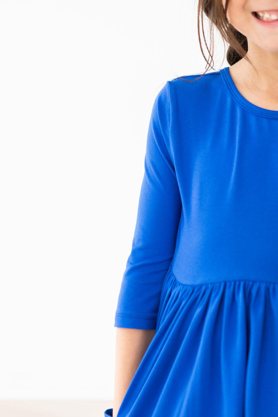 Mila & Rose ® Royal Blue 3/4 Sleeve Pocket Twirl Dress — lifestyle context