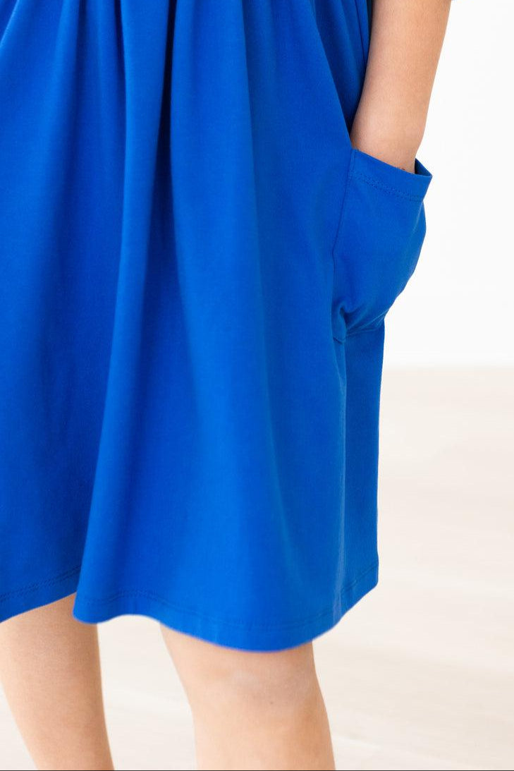 Mila & Rose ® Royal Blue 3/4 Sleeve Pocket Twirl Dress — side view