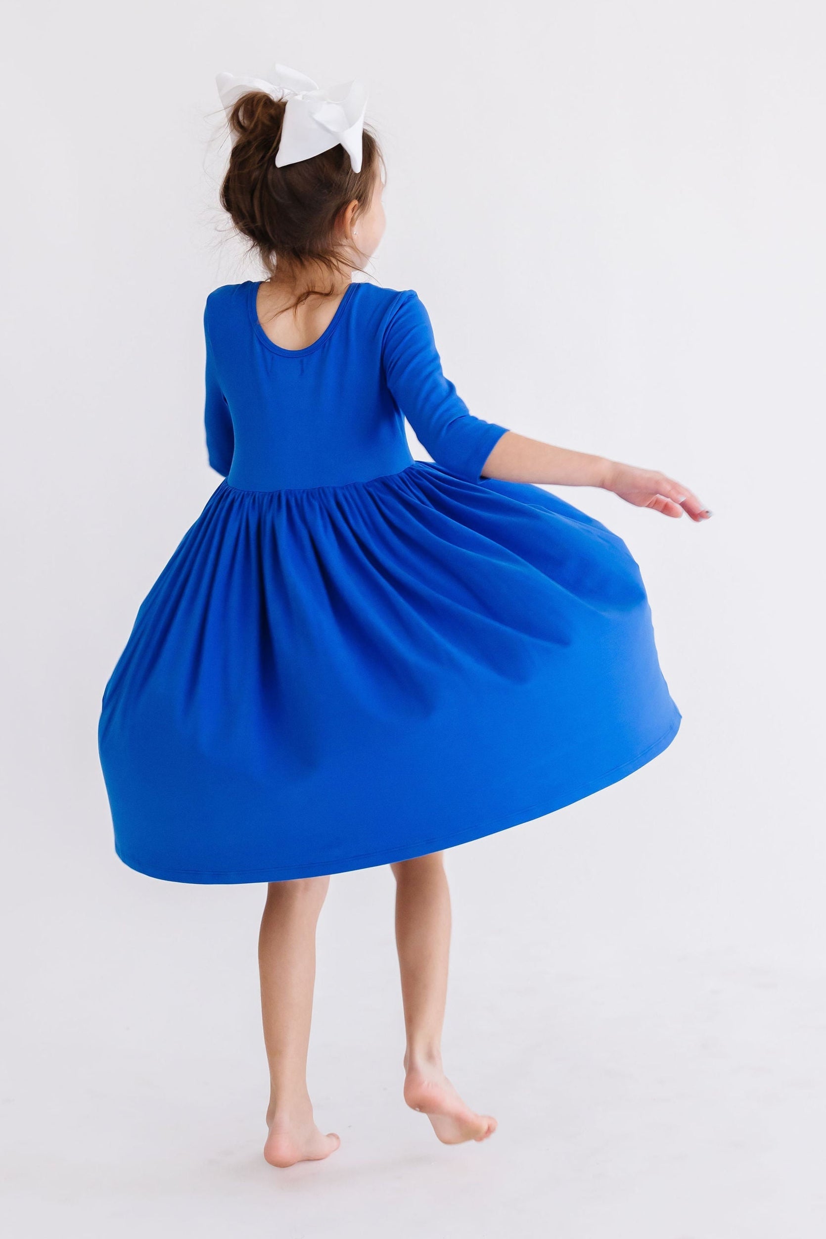 Mila & Rose ® Royal Blue 3/4 Sleeve Pocket Twirl Dress — size reference