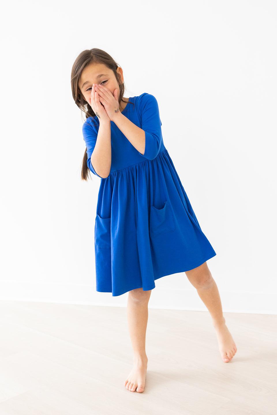 Mila & Rose ® Royal Blue 3/4 Sleeve Pocket Twirl Dress — main product shot
