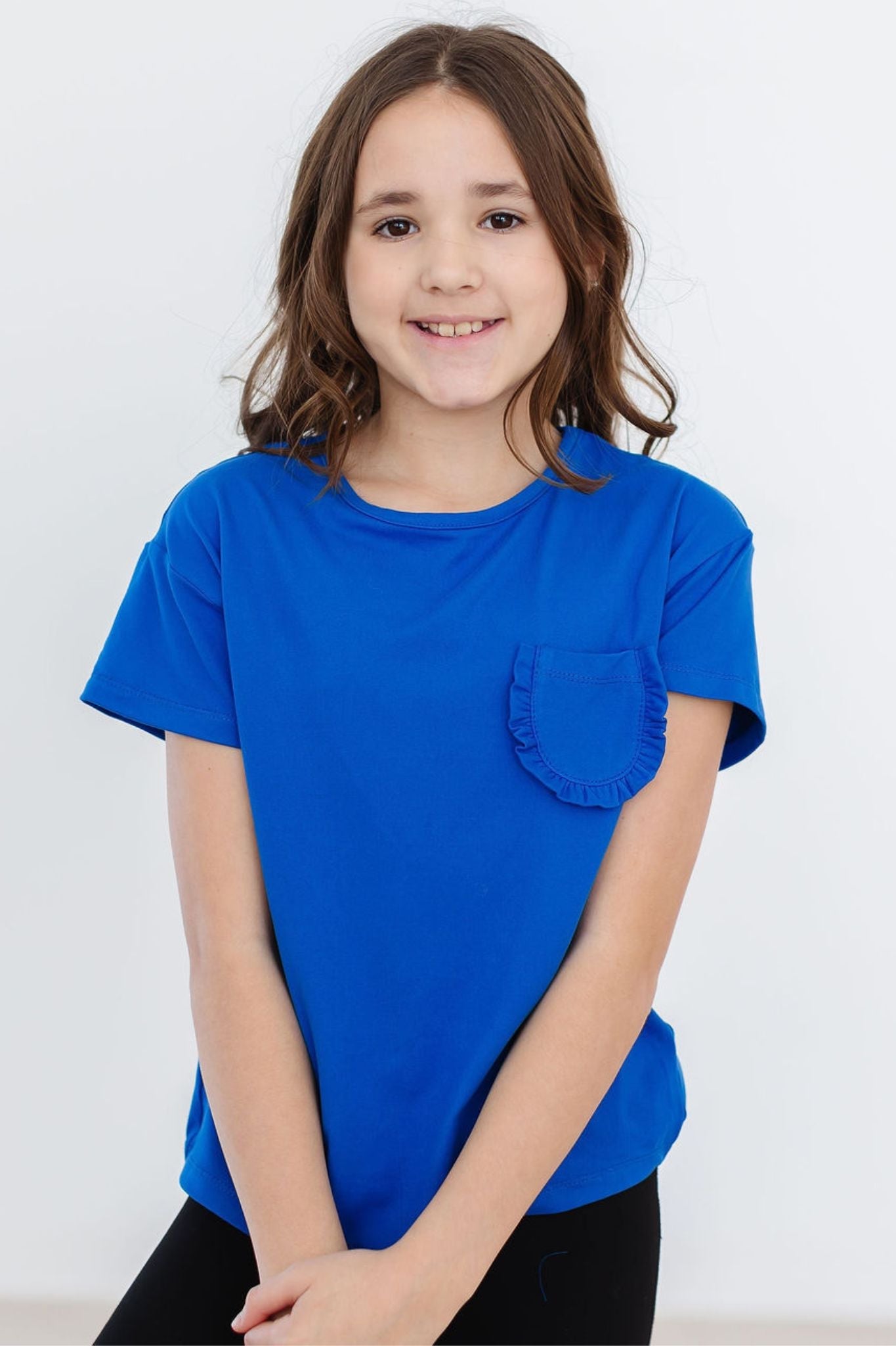Mila & Rose ® Royal Blue Ruffle Pocket Tee — lifestyle context