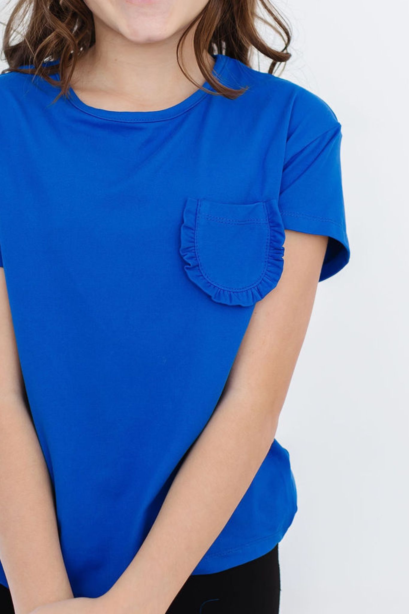 Mila & Rose ® Royal Blue Ruffle Pocket Tee — side view