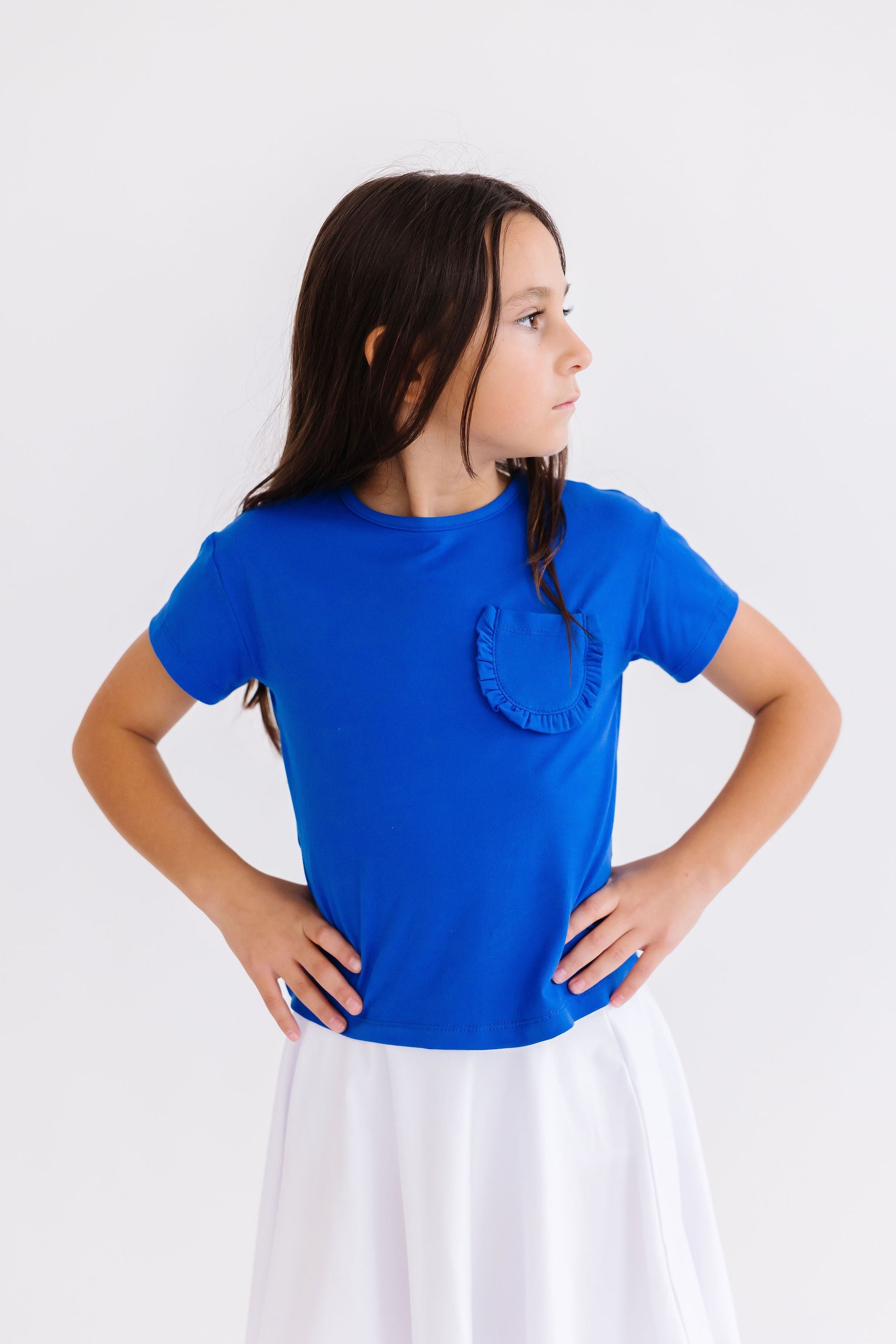 Mila & Rose ® Royal Blue Ruffle Pocket Tee — back view