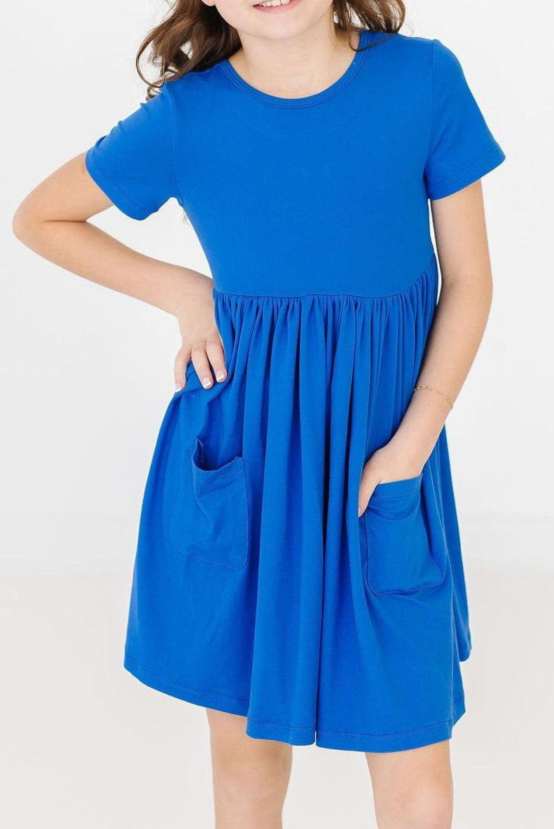 Mila & Rose ® Royal Blue S/S Pocket Twirl Dress — detail close-up
