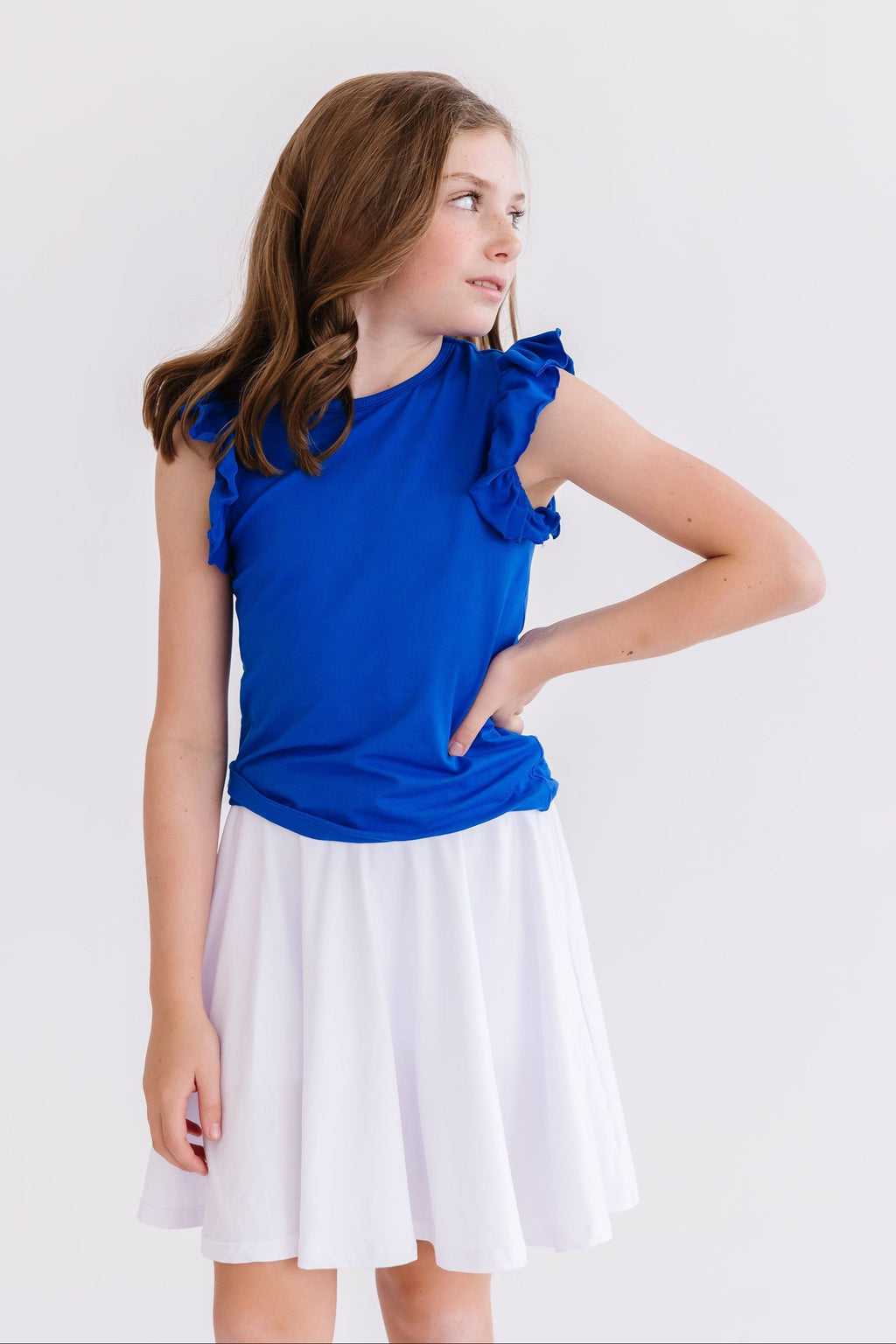 Mila & Rose ® Royal Blue S/S Ruffle Tee — side view