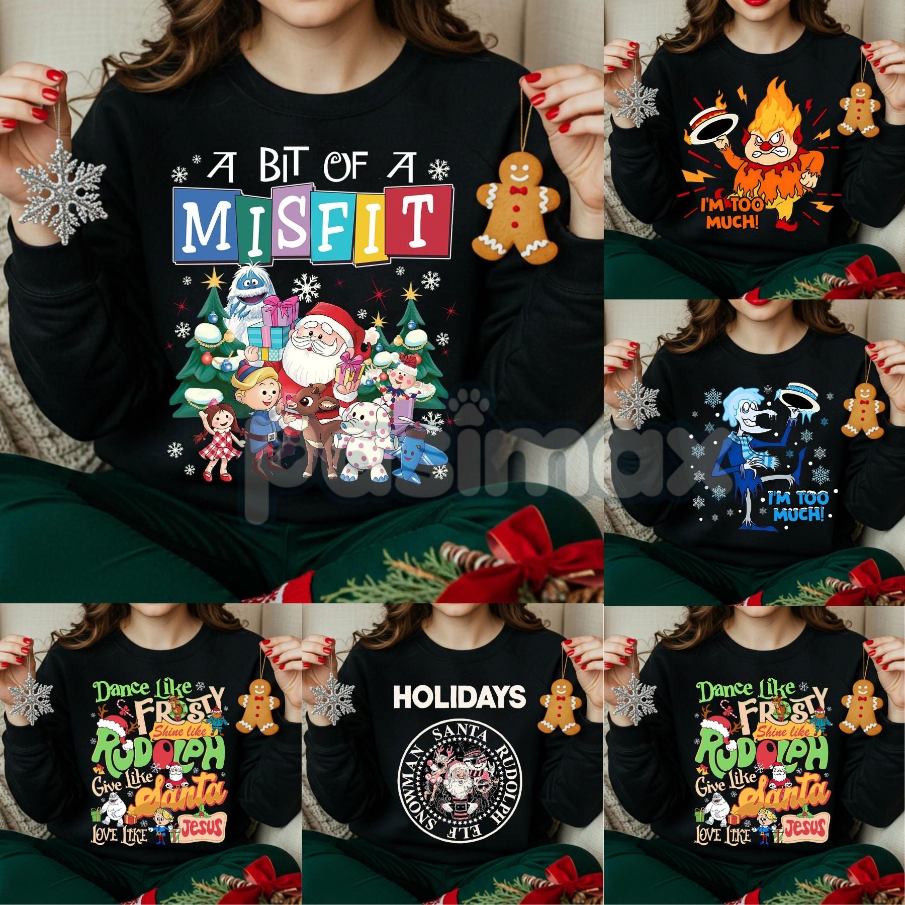 Pasimax Rudolph and Friends Xmas Sweatshirt – Iconic Red Nosed Reindeer Holiday Crewneck — main product shot