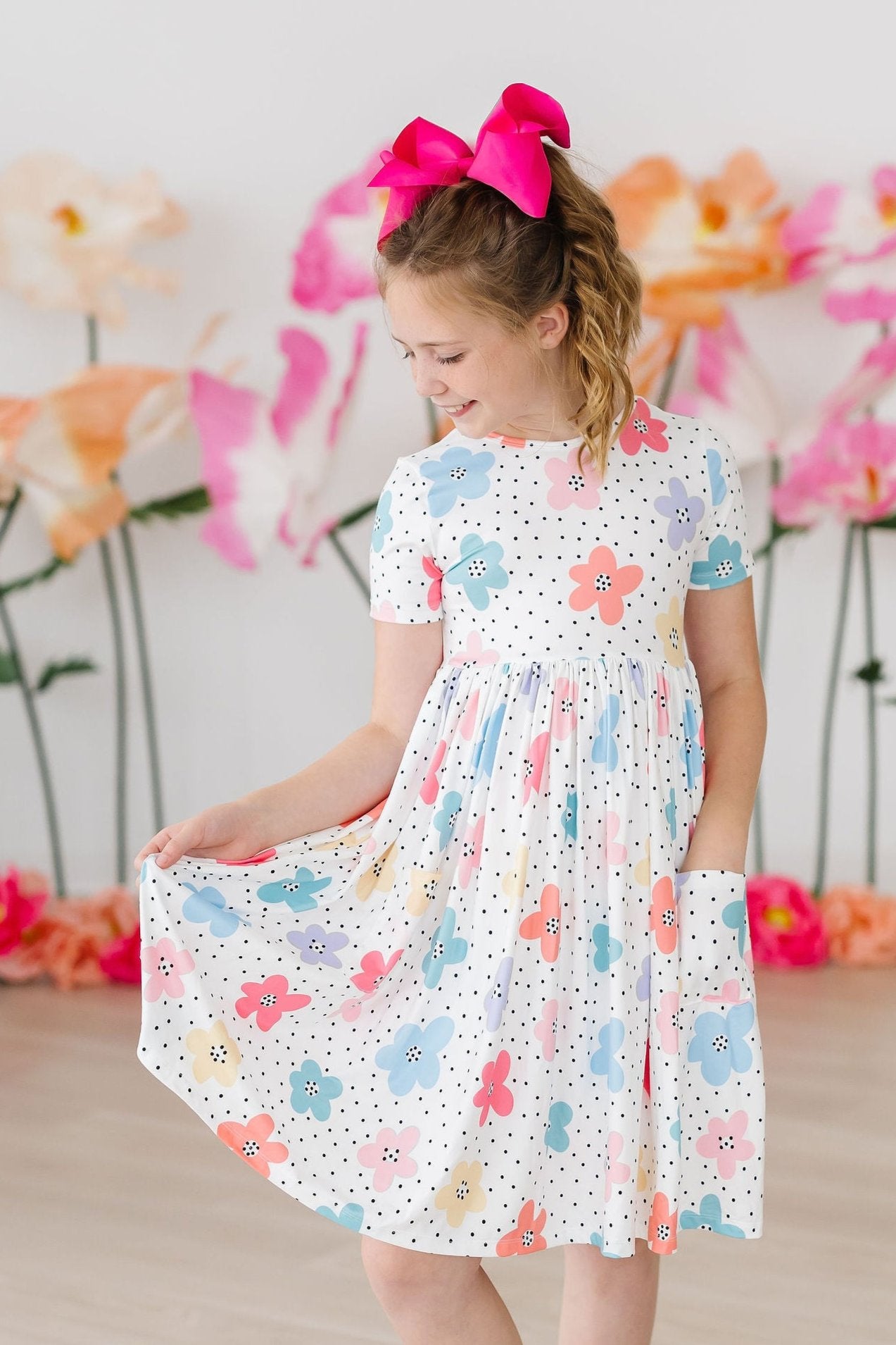 Mila & Rose ® Dots & Daisies S/S Pocket Twirl Dress — main product shot