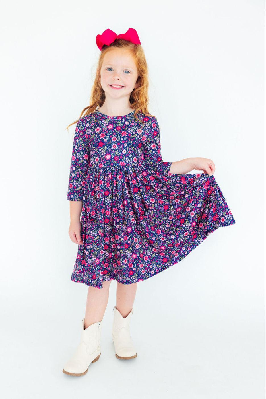 Mila & Rose ® Flower Farm 3/4 Sleeve Pocket Twirl Dress — side view